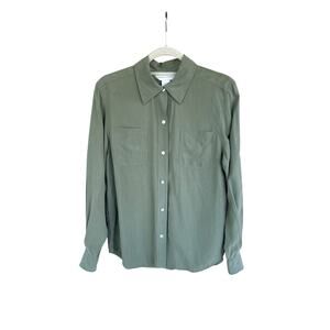 Casual Corner Blouse Shirt 100% Silk Size 8 Button Front Green Long Sleeve